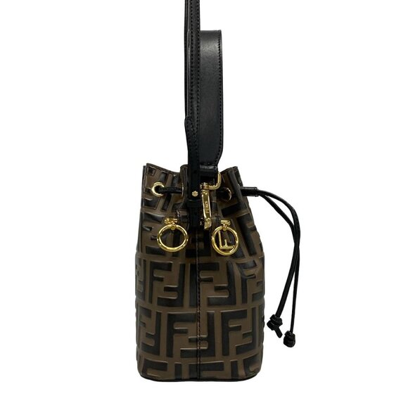 Auth FENDI Mon Tresor 8BS010 Brown Black Leather Handbag - Picture 2 of 16